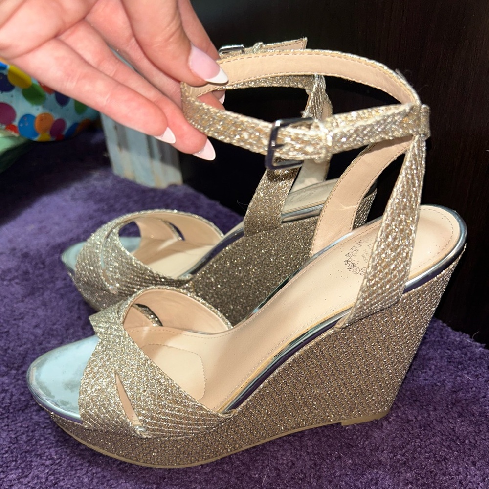 Elegant Gold Sparkly Wedge Heels